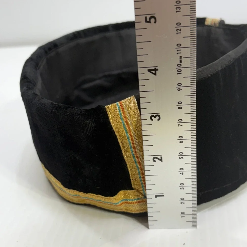 Vintage Black Velvet Pillbox Hat Gold Bullion Embroidery Pearls Made in India